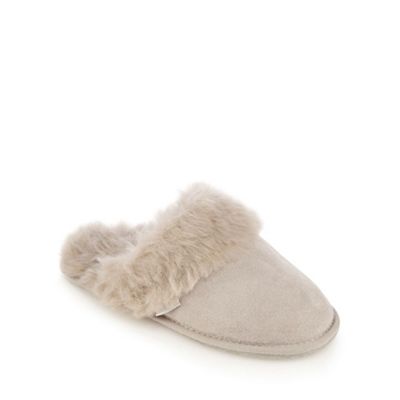 RJR.John Rocha Grey suede faux fur mule slippers